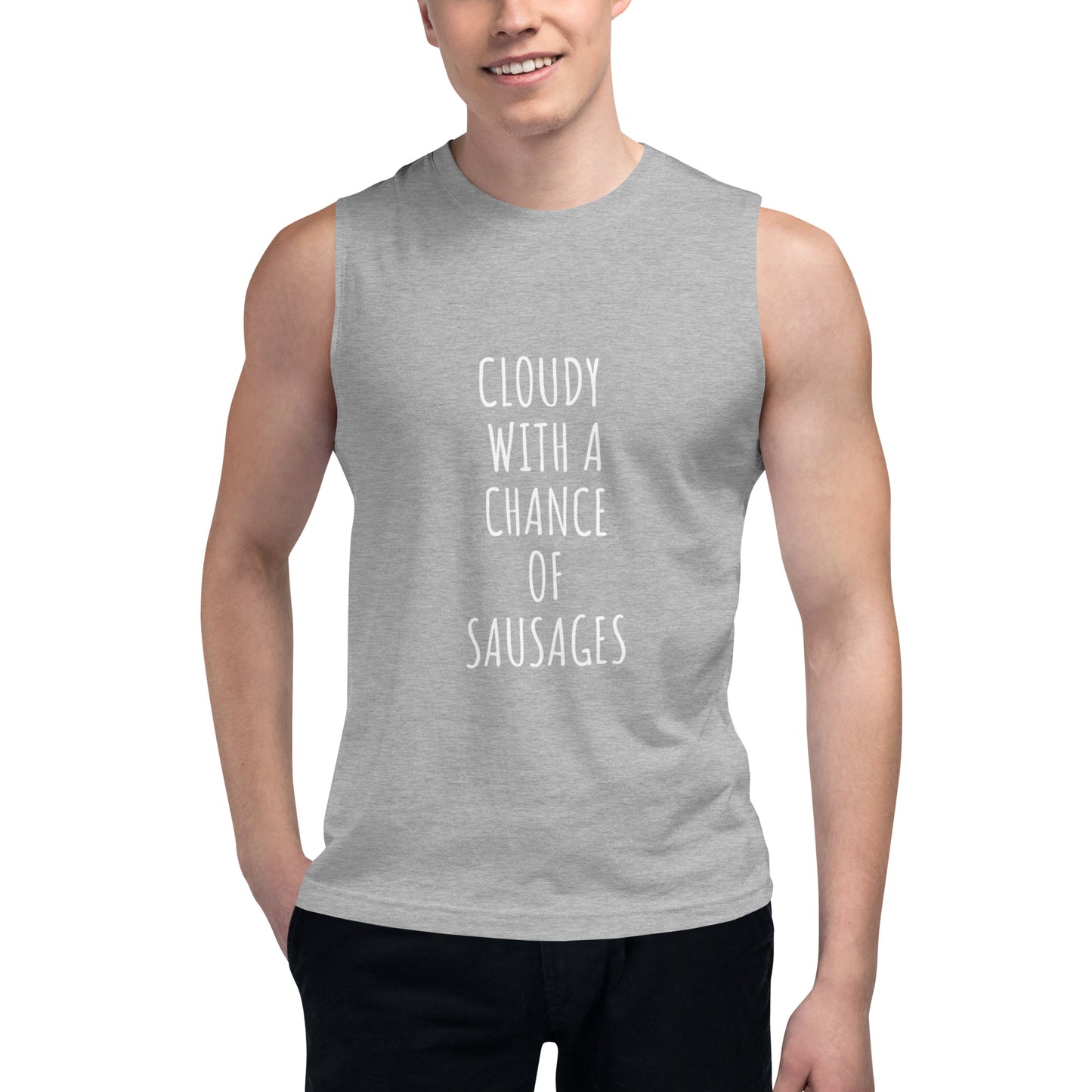 CLOUDY WITH A CHANCE OF SAUSAGES Muscle Shirt