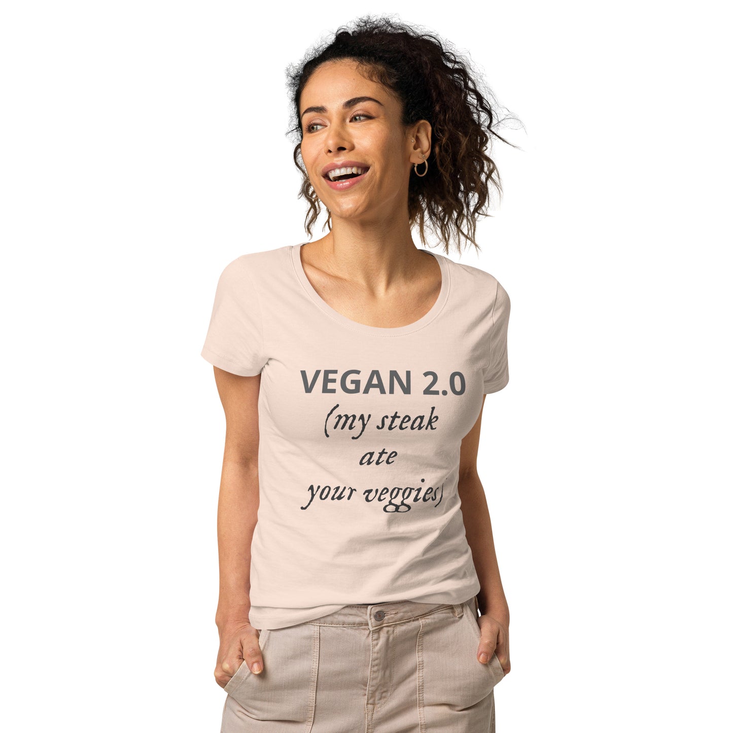 Vegan 2.0 (my steak at your veggies) Women’s basic organic t-shirt