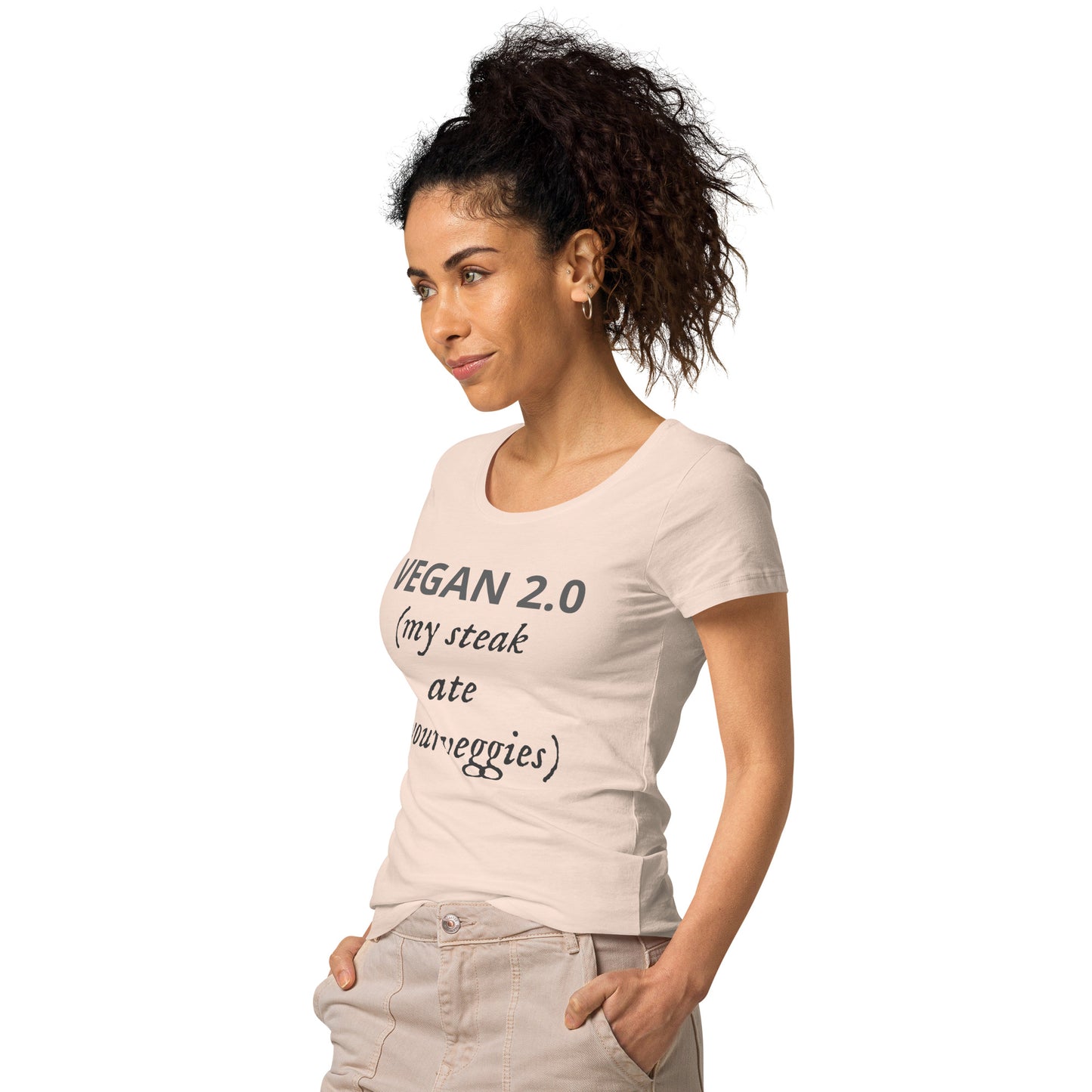 Vegan 2.0 (my steak at your veggies) Women’s basic organic t-shirt