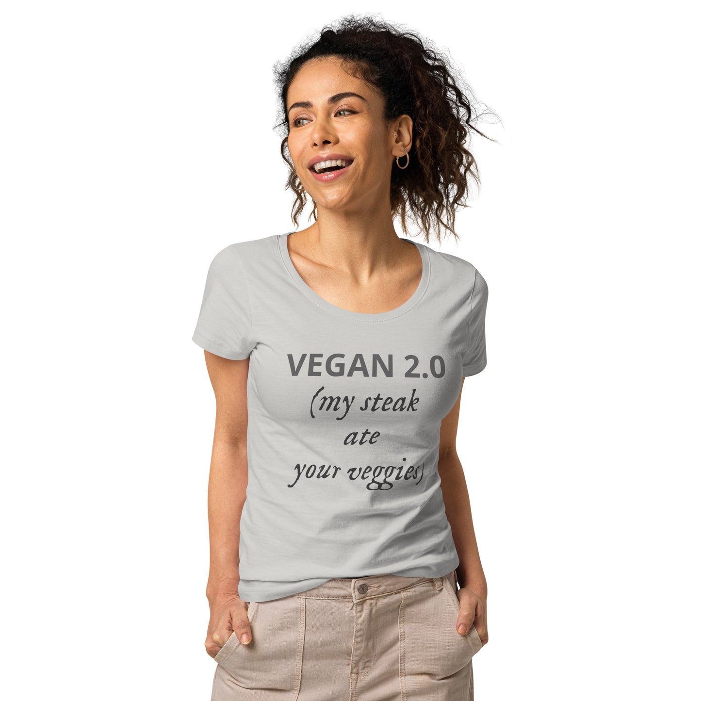 Vegan 2.0 (my steak at your veggies) Women’s basic organic t-shirt