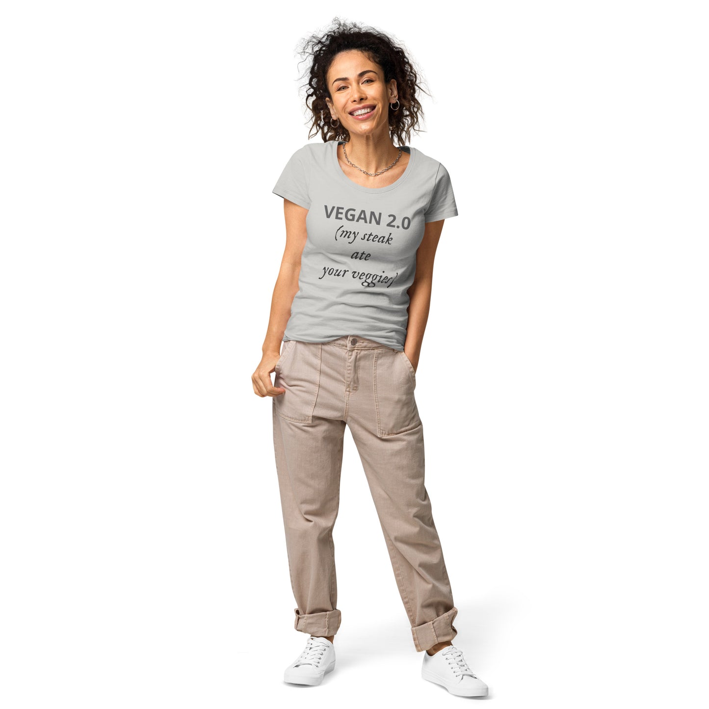 Vegan 2.0 (my steak at your veggies) Women’s basic organic t-shirt