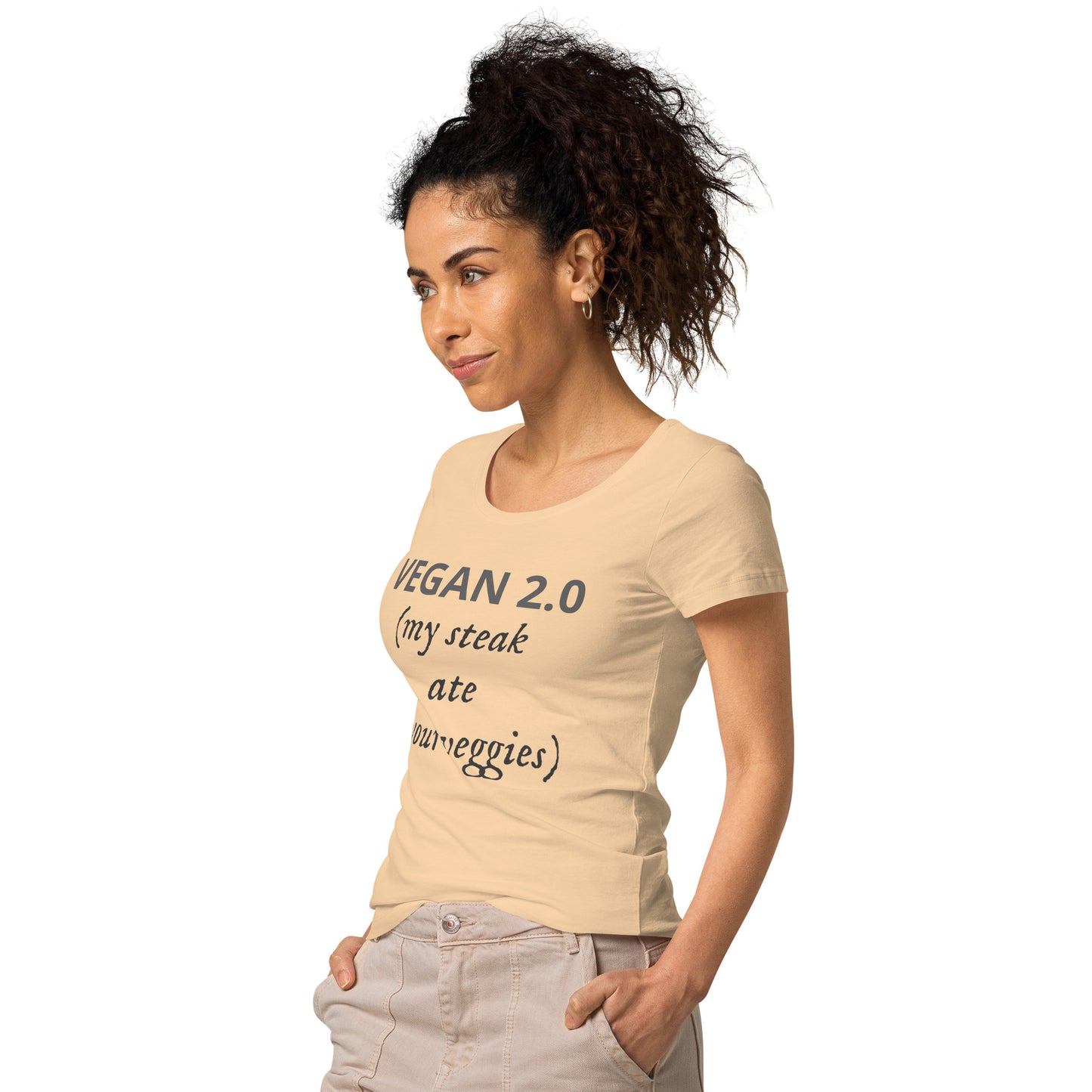 Vegan 2.0 (my steak ate your veggies) Women’s basic organic t-shirt