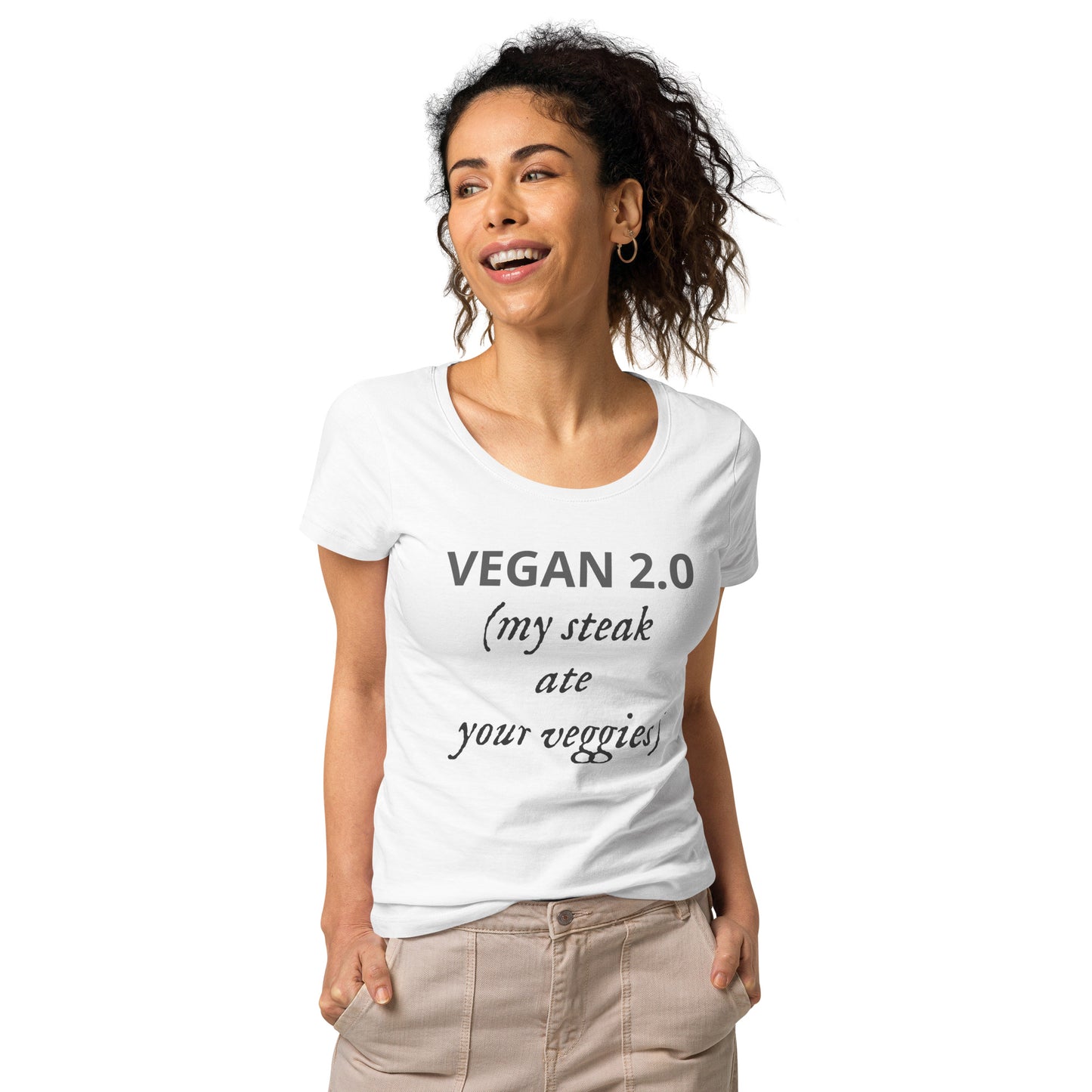 Vegan 2.0 (my steak at your veggies) Women’s basic organic t-shirt