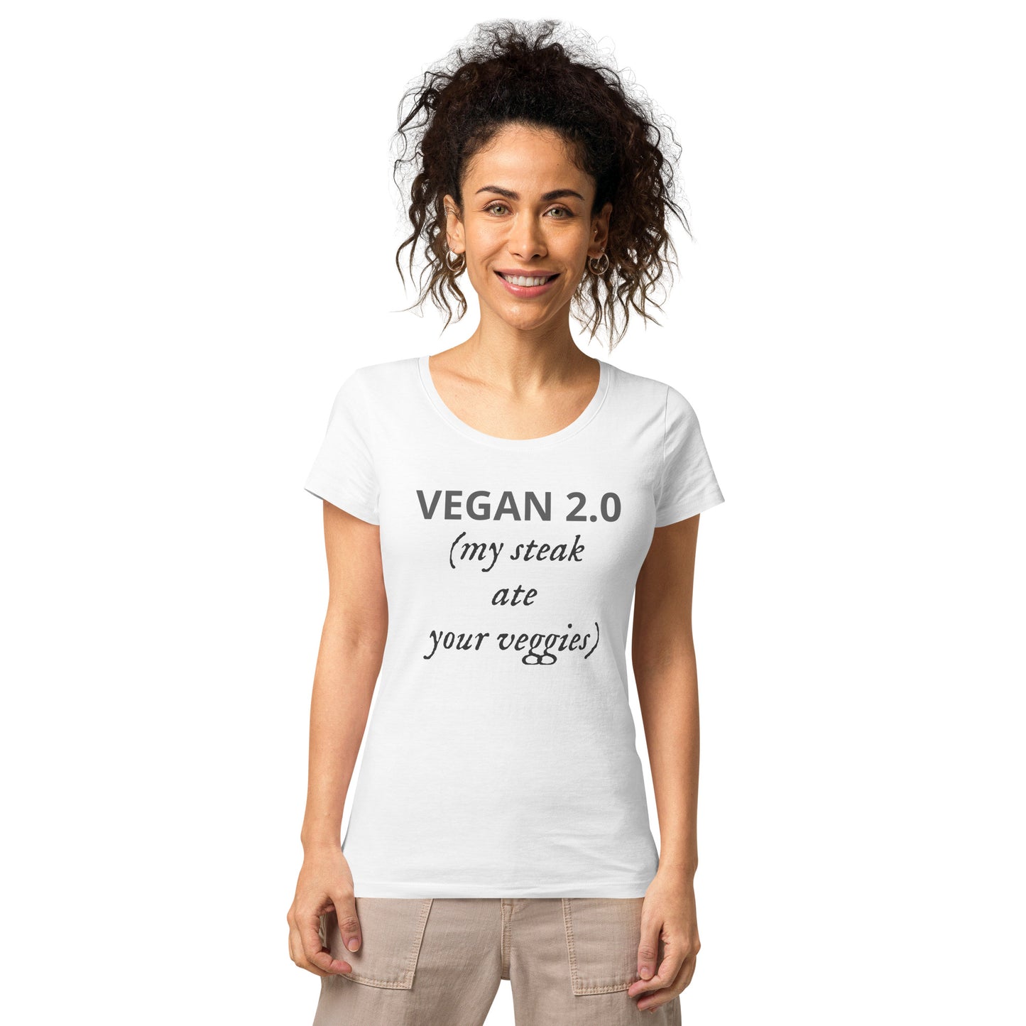 Vegan 2.0 (my steak at your veggies) Women’s basic organic t-shirt